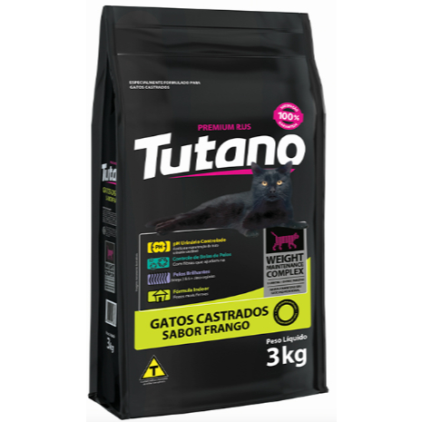 Alimento Tutano Premium Plus Ração Gatos Castrados Todas Raças Sabor Frango 3Kg Proteínas 36% Cat
