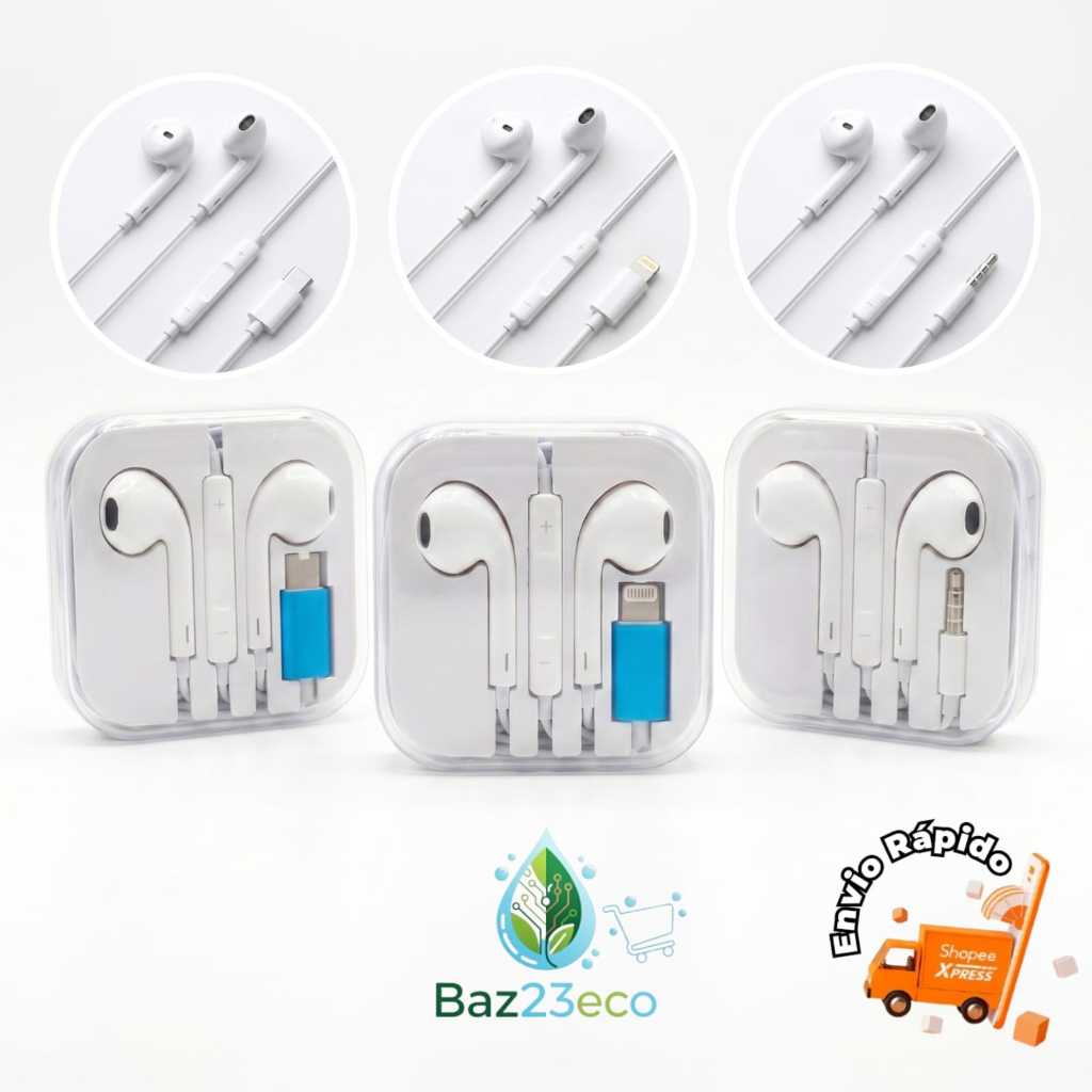 Fone de Ouvido com Fio c/Microfone e Controle de Volume P2 / Lightning / Tipo C Caixa Acrílica Compatível iPhone Android