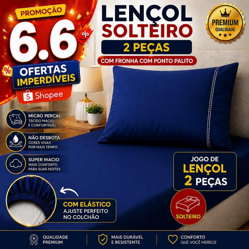 Jogo de Lençol Solteiro Micropercal 400 Fios Premiun/Com Ponto Palito