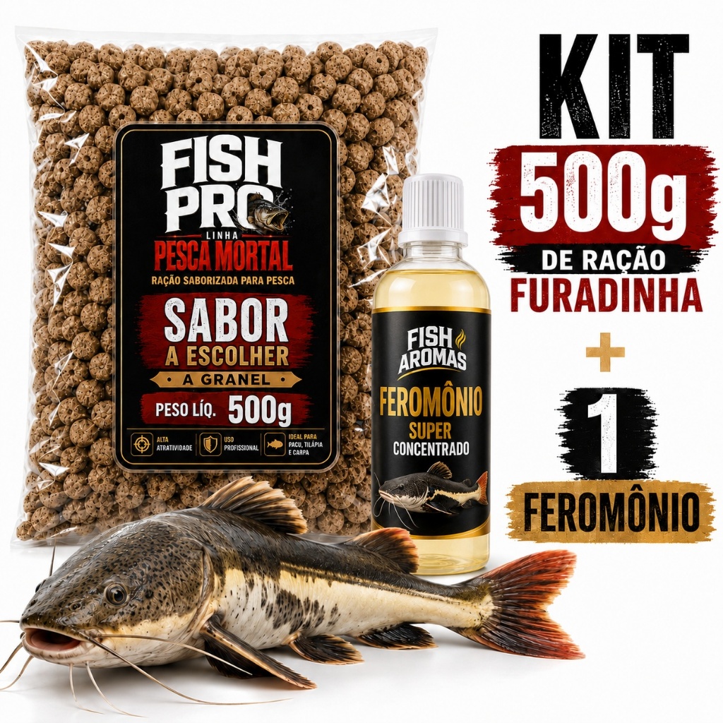 1 Feromônio para Pesca Atrativo Super concentrado Pesqueiros Peixe  + 500g de Ração Furadinha