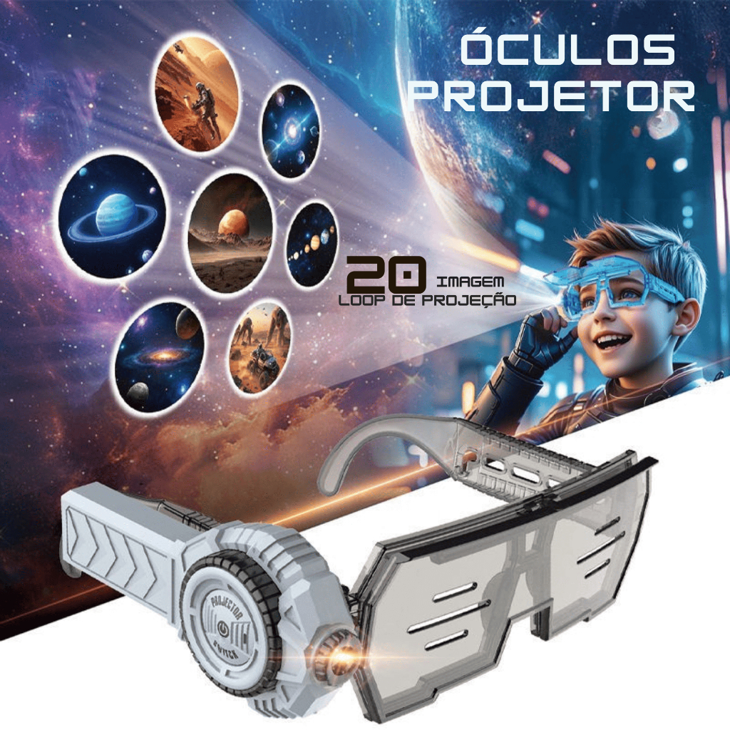Óculos Projetor Infantil Dinossauro Espaço e Capivara Com 20 Imagens LED Educativo