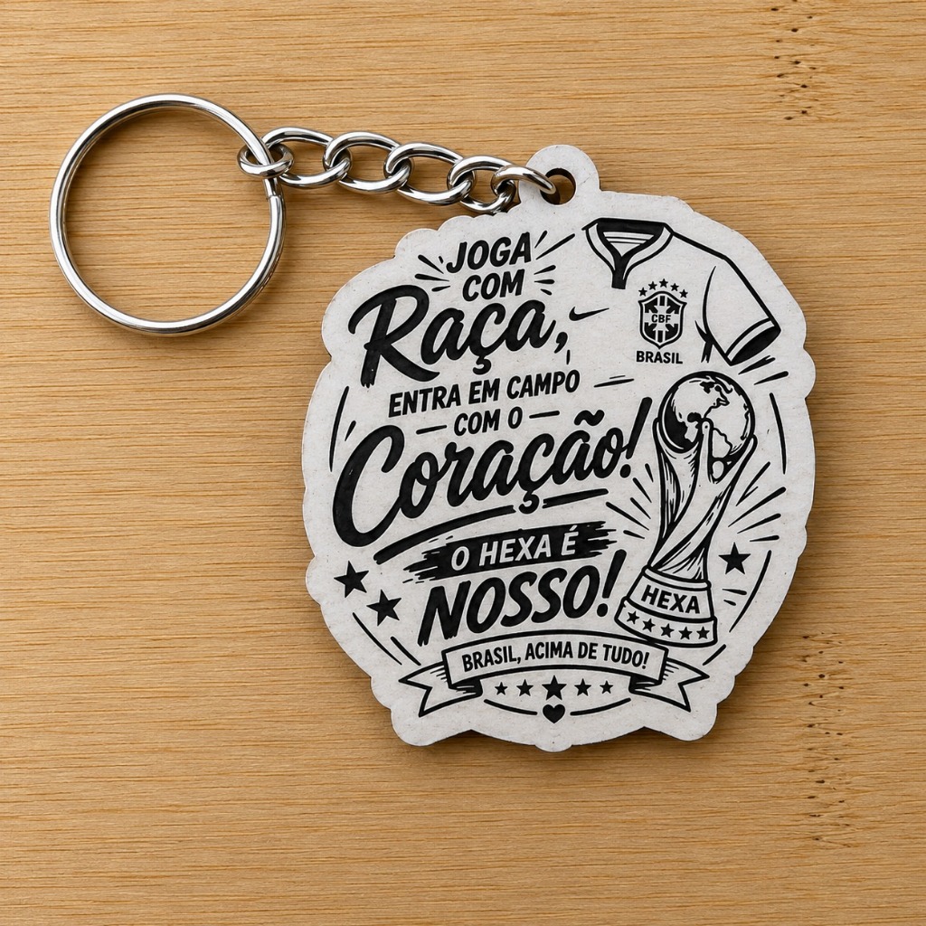 Kit de Chaveiros Copa do Mundo Brasil Hexa Seleção Brasileira Futebol Torcida Personalizado MDF