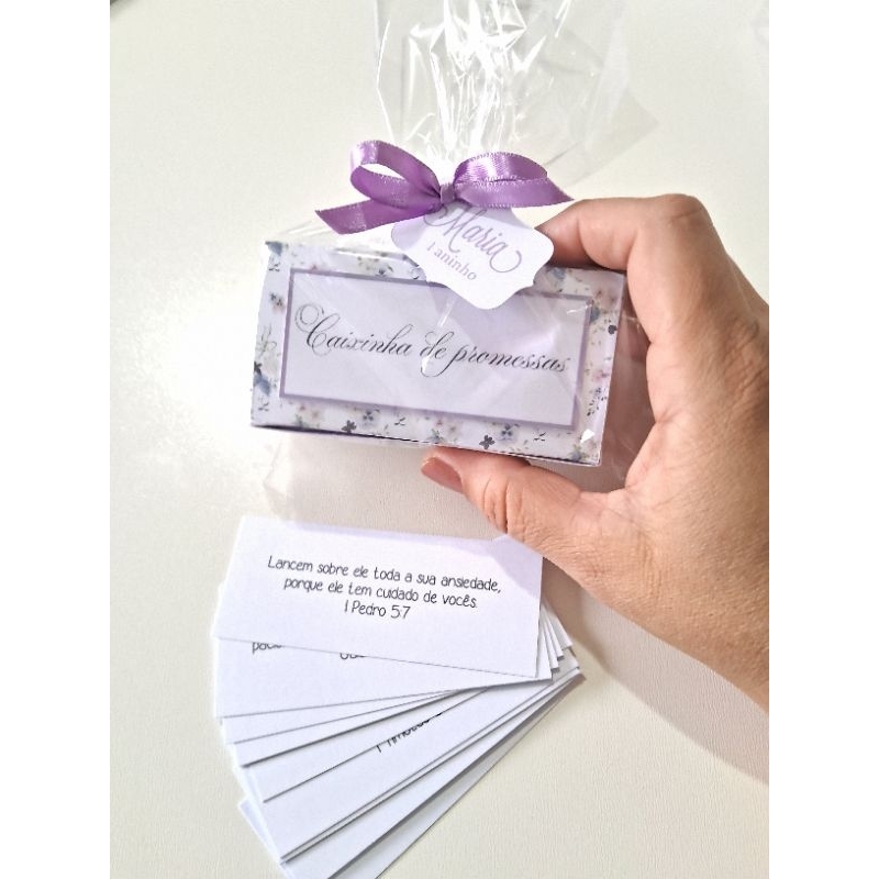 kit com caixinhas de promessas para lembrancinha de maternidade, eucaristia e batizado