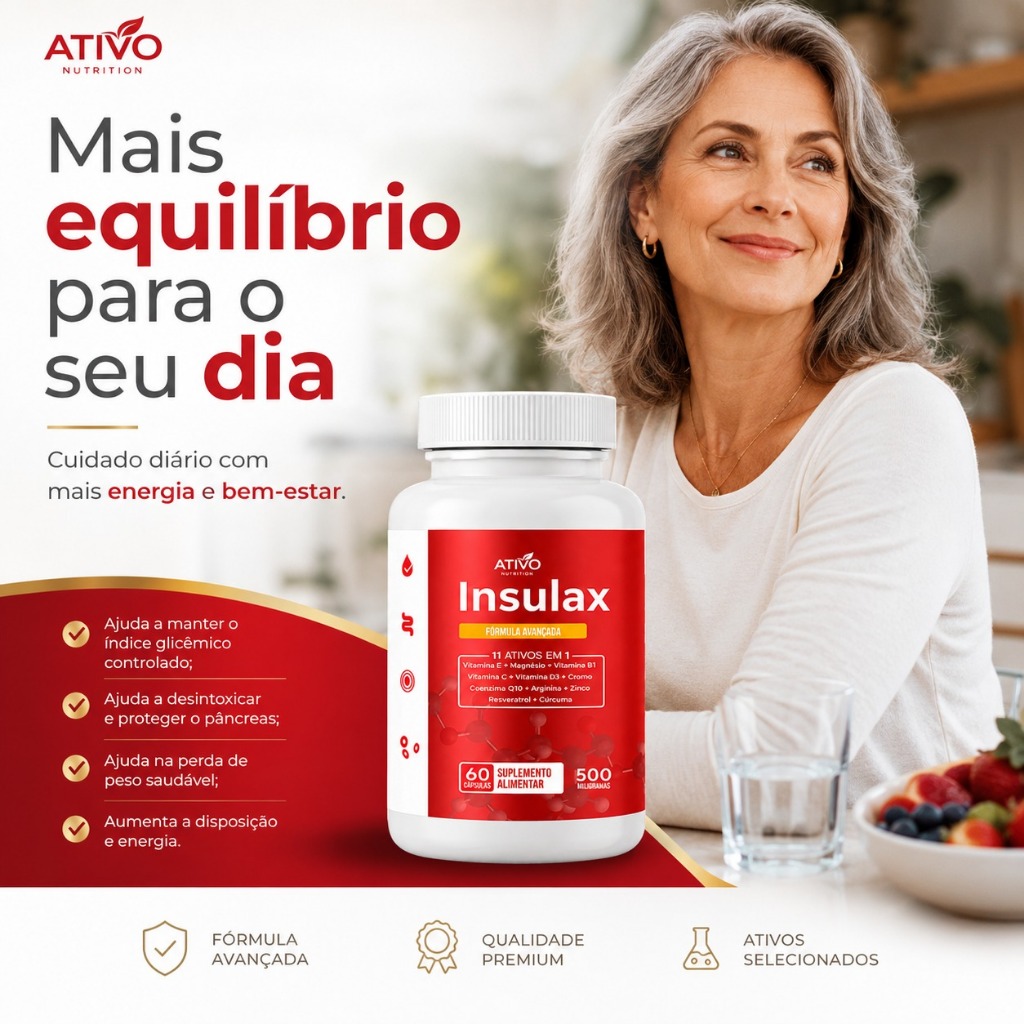 Insulax | Ativo Nutrition - 500mg - 60 Cápsulas - 11 Ativos, Vitaminas, Minerais, Antioxidante e Bem-Estar
