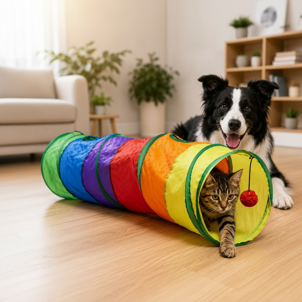 🐈 Brinquedo Túnel Colorido Para Gatos e Cães 1,15m Divertido Interativo Resistente e Divertido