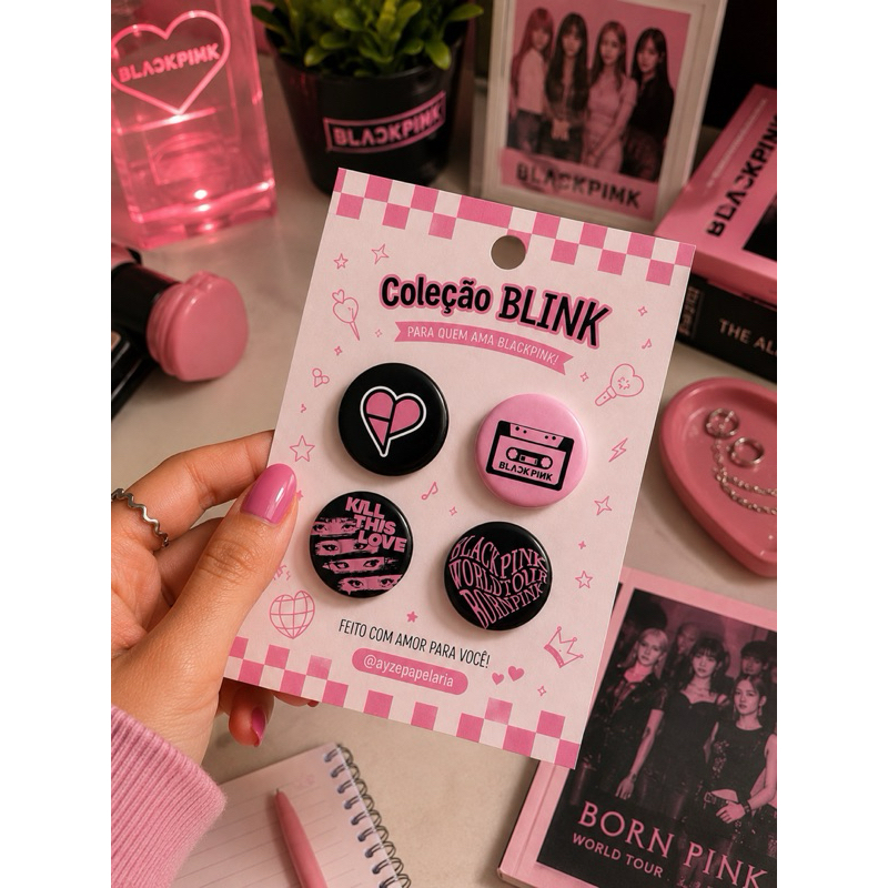 Kit 4 bottons - 32mm | Black Pink - Lisa Rosé Jennie Jisoo