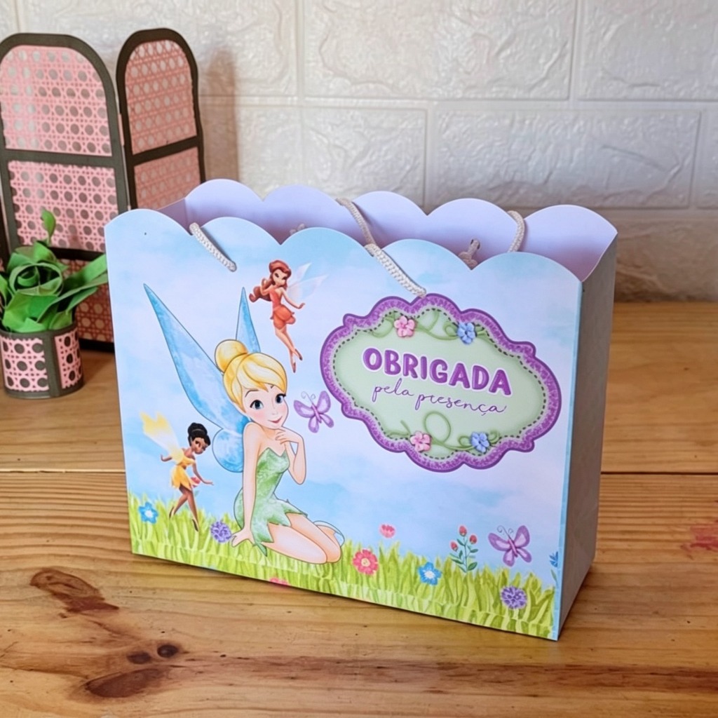 Sacolinha Sininho Tinker Bell Pegue e Monte Festa Infantil Lembrancinha Sacola Surpresa Fadas Com Alça
