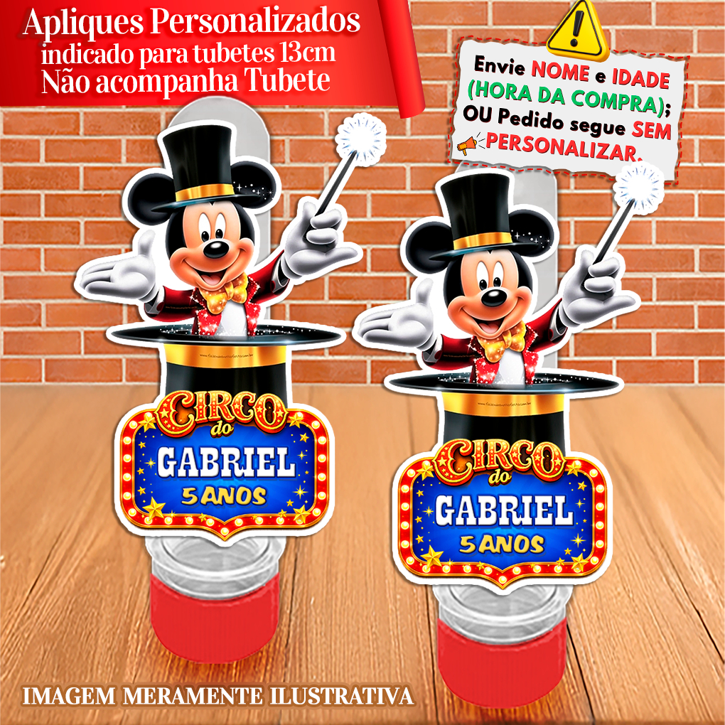 Apliques Circo Mickey Personalizados – Indicados para Tubetes de 13 cm