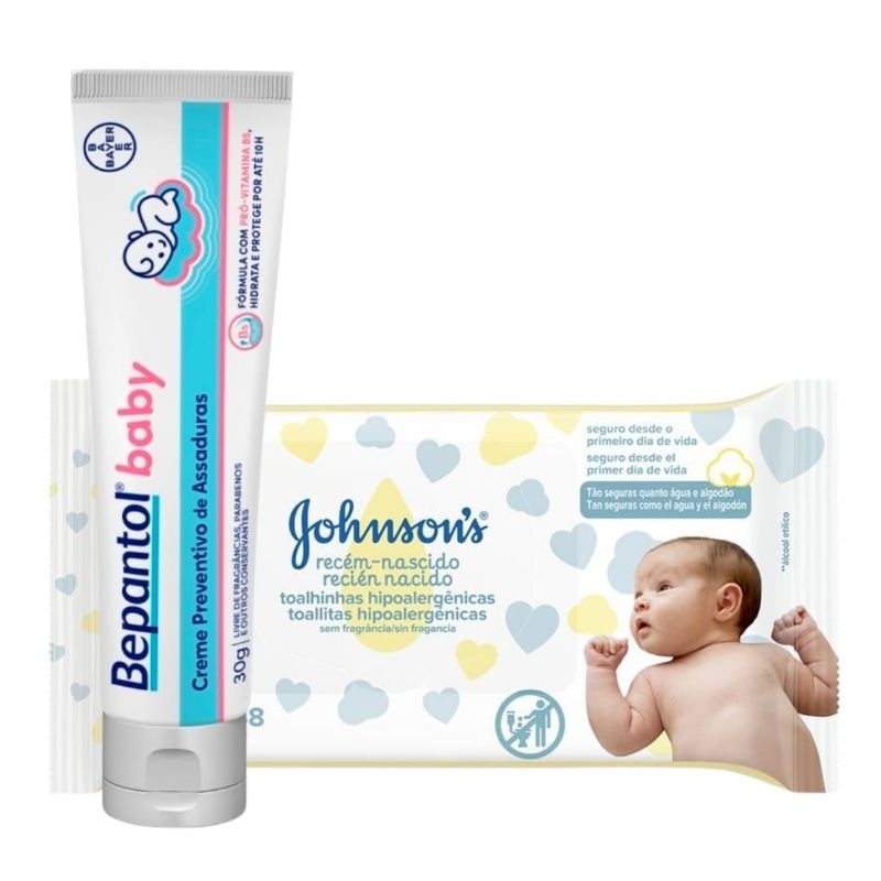 Combo Limpeza Recém Nascido Pomada Bepantol 30g + Lencinho Umedecidos Johnson's 50 Unidades