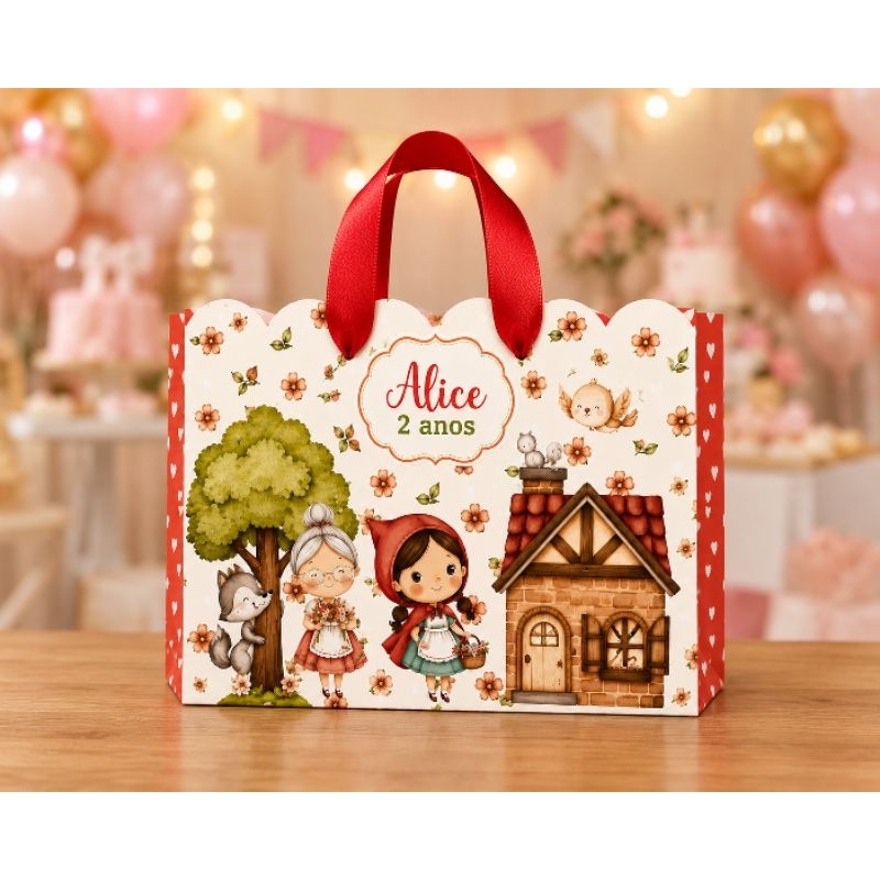 PEGUE E MONTE - Kit 10 Sacolinhas Surpresa Personalizada Lembrancinha Tema Chapéuzinho Vermelho