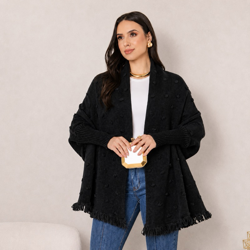 Poncho PLUS SIZE capa echarpe tricot  veste do 36 a 50 Tricô 3D Blusa de Tricot Feminina