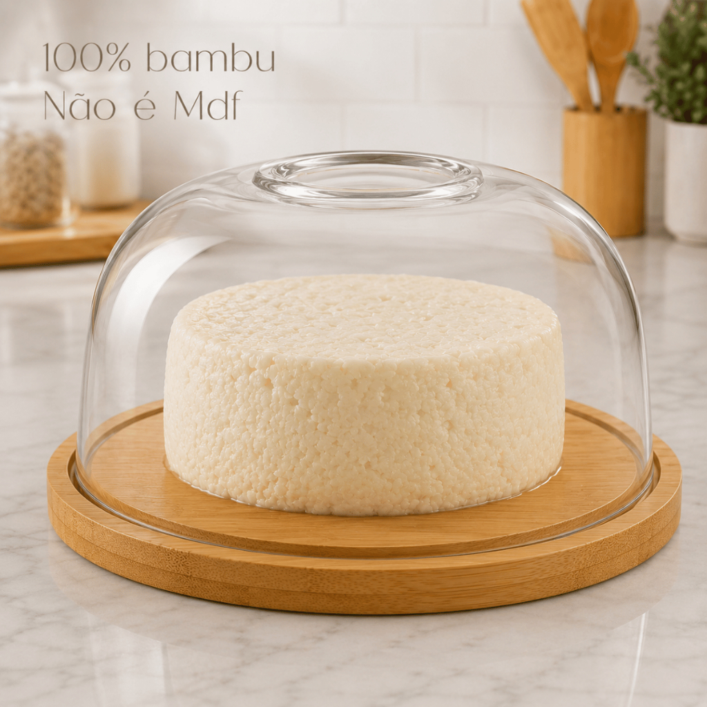 Porta Queijo Queijeira Madeira Bambu Com Tampa 19cm X 9cm Em Acrílico Mesa Posta