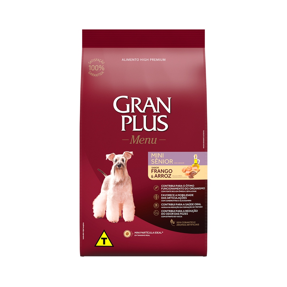 Ração GranPlus Menu Para Cães Sênior de Porte Mini Sabor Frango e Arroz - 3kg