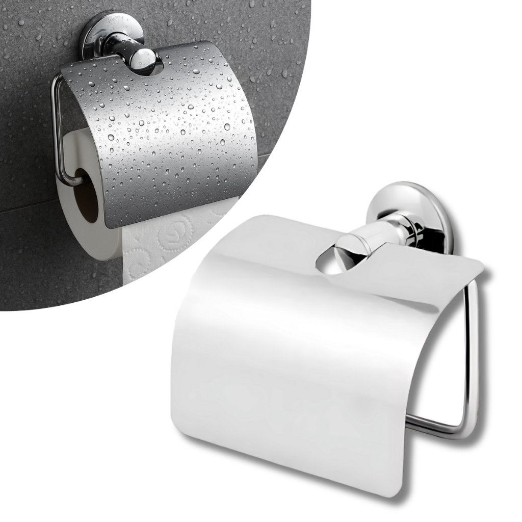 Porta Papel Higiênico Papeleira Aço Inox Fixação Dupla de Parede para Banheiro Tampa Inox