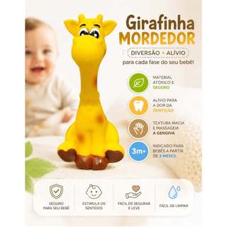 Mordedor Bebê Brinquedo Girafa Vinil Macio Atóxico 3 Meses+