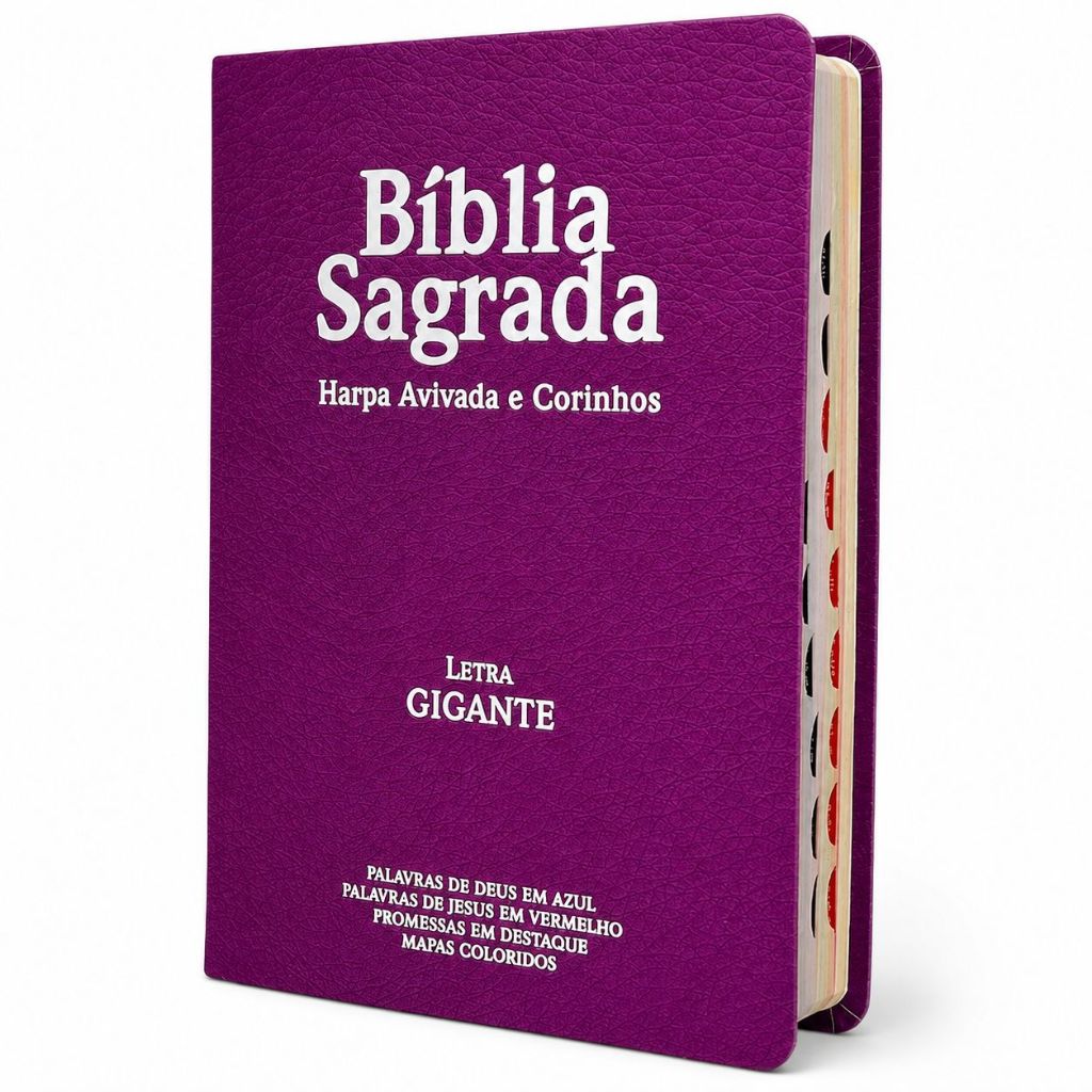 Bíblias Cristã Letra Gigante Capa Semiflexível Cor Pink Arc Com Harpa e Índice PPM Para Mulher