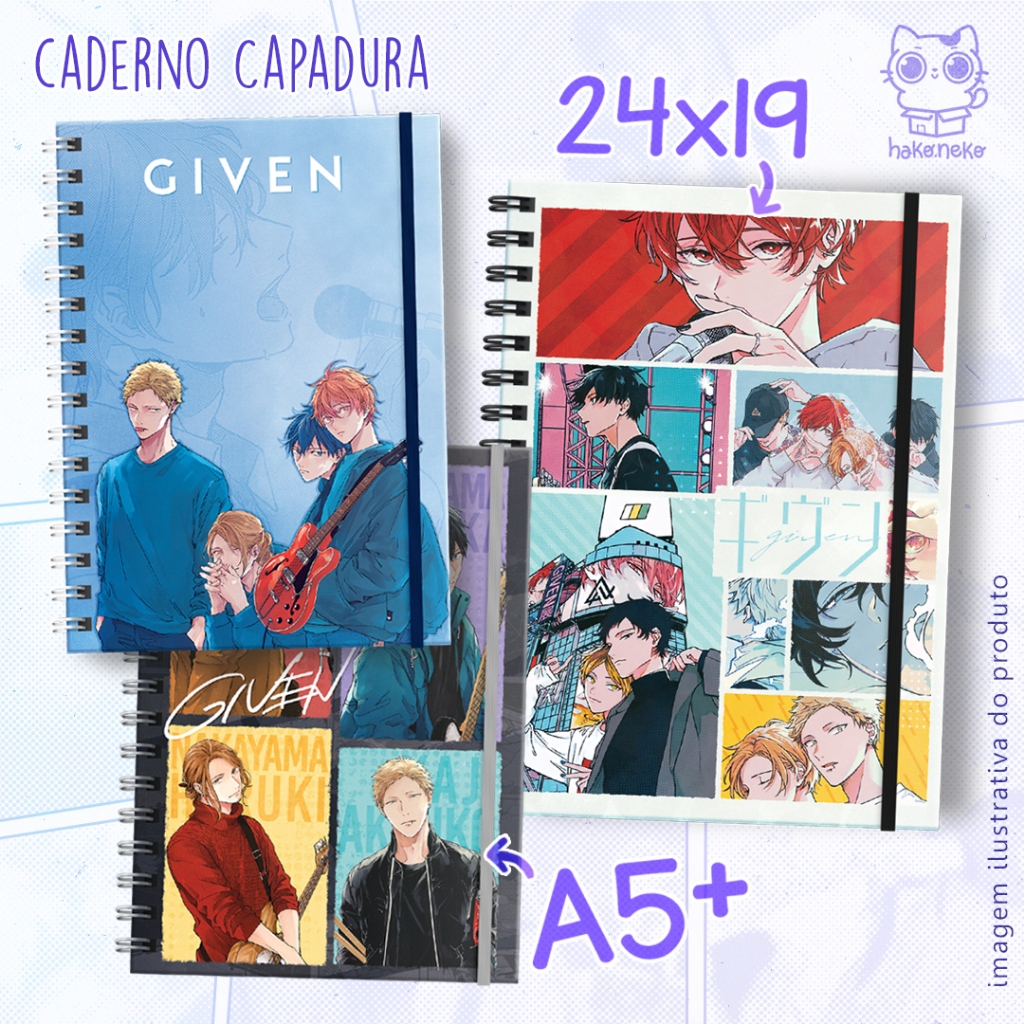 Caderno Anime GIVEN capa dura A5 24x19 | Pautado ou para Desenho Sketchbook | Boys Love
