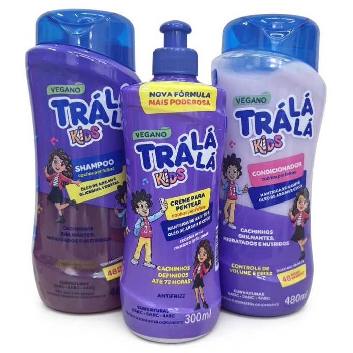 Kit Tra La La Cachos Shampoo 480ml + Condicionador 480ml + Pentear 300ml