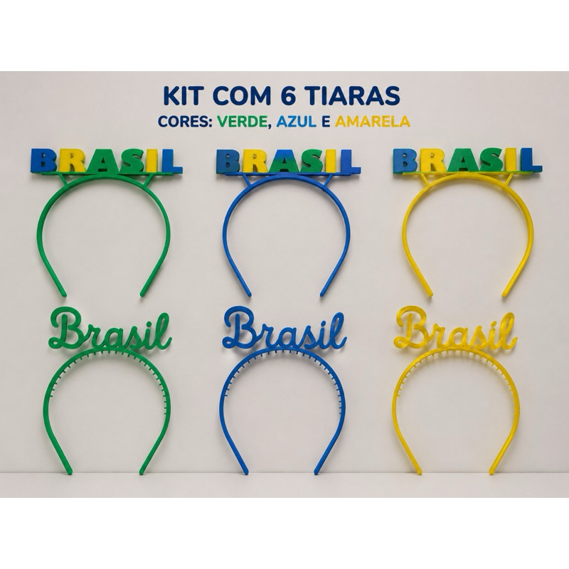 Kit  6 Tiara Arco C/Bandeirinha p/ Cabelo Copa do Mundo Brasil Torcida Jogo Seleção Brasileira