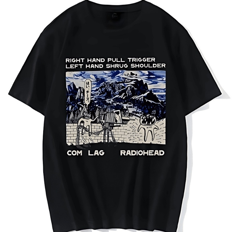 Camiseta Unissex Camisa Radiohead Right Hand Full Trigger Left Hand Shrug Shoulder Algodão Adulto/Infantil Confortável