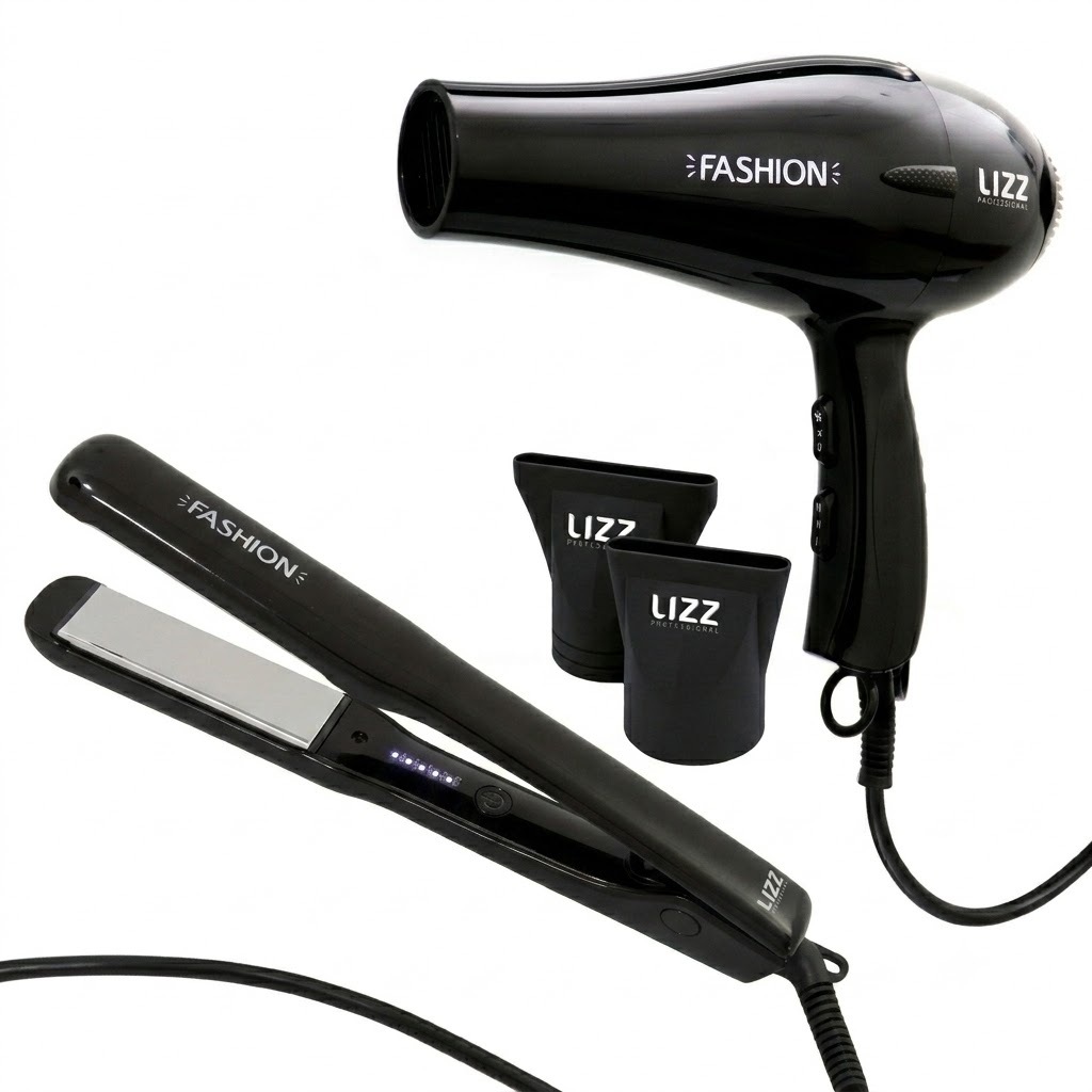 Kit Salão em Casa com Secador Profissional Fashion 2200W + Prancha Alisadora 230°C (450°F) Bivolt Original - Lizz Pro