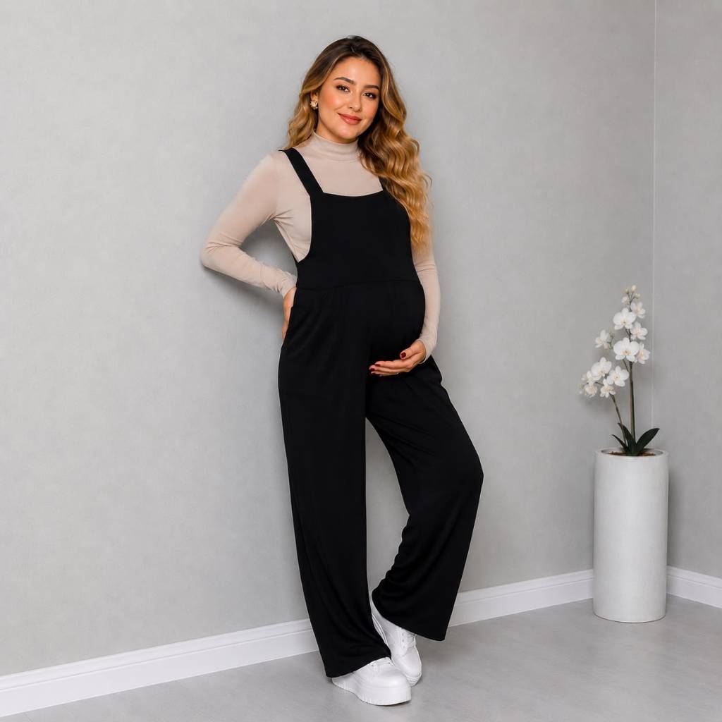 Jardineira moda feminina gestante Macacão longo