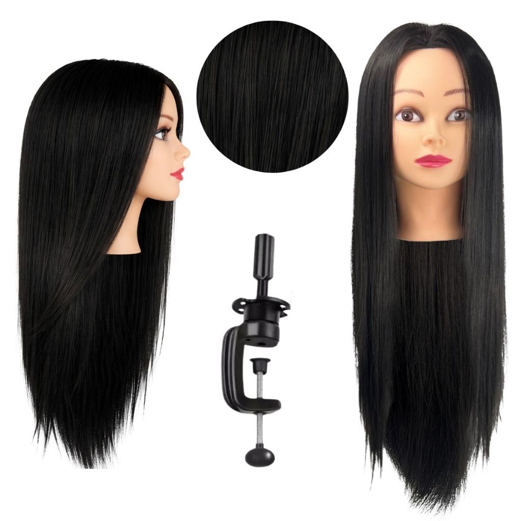Cabeça De Boneca Manequim Para Treino Cabelo Orgânico Com Suporte Fibra Liso
