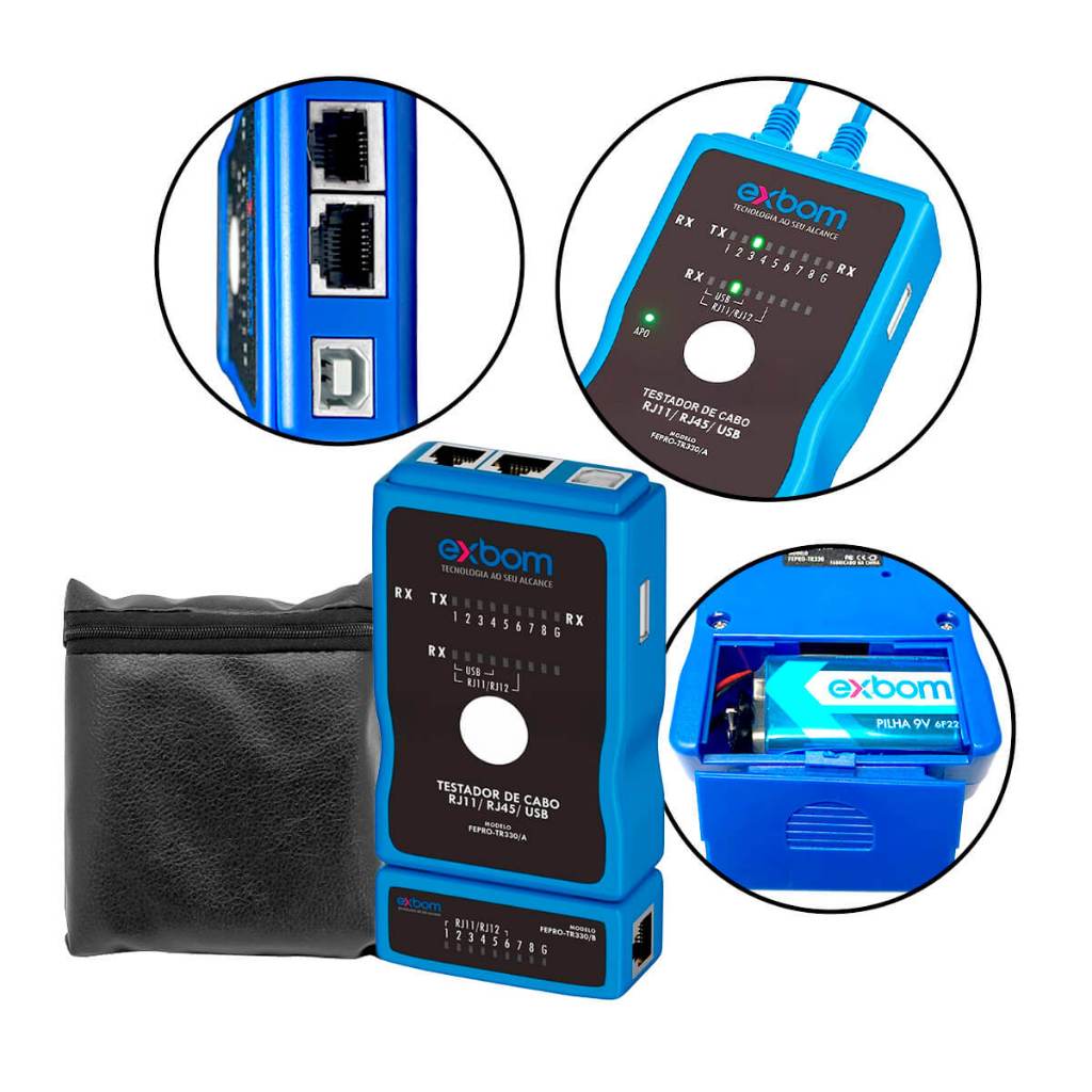 Testador Profissional 3 em 1 RJ45, RJ11 e USB – Diagnóstico Preciso e Rápido