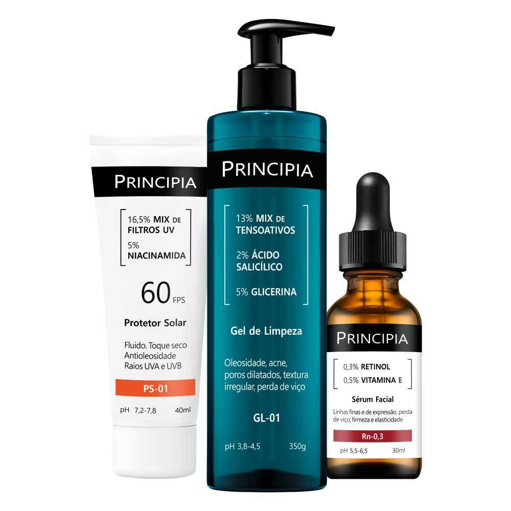Principia Kit trio GL-01 + Rn-0,3 +Protetor solar facial PS-01
