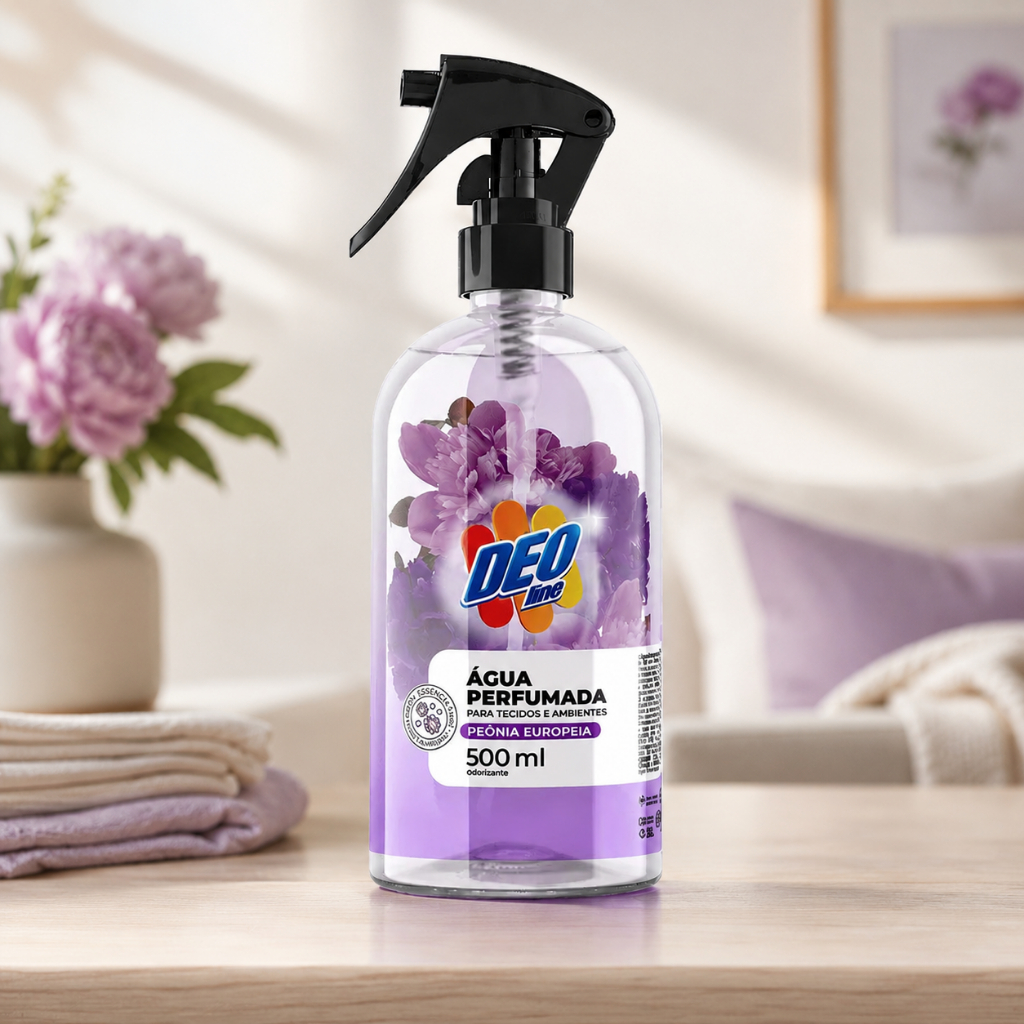 Água Perfumada Deo Line Peônia Europeia 500ml Para Tecidos Roupas Cama Mesa Banho Ambiente