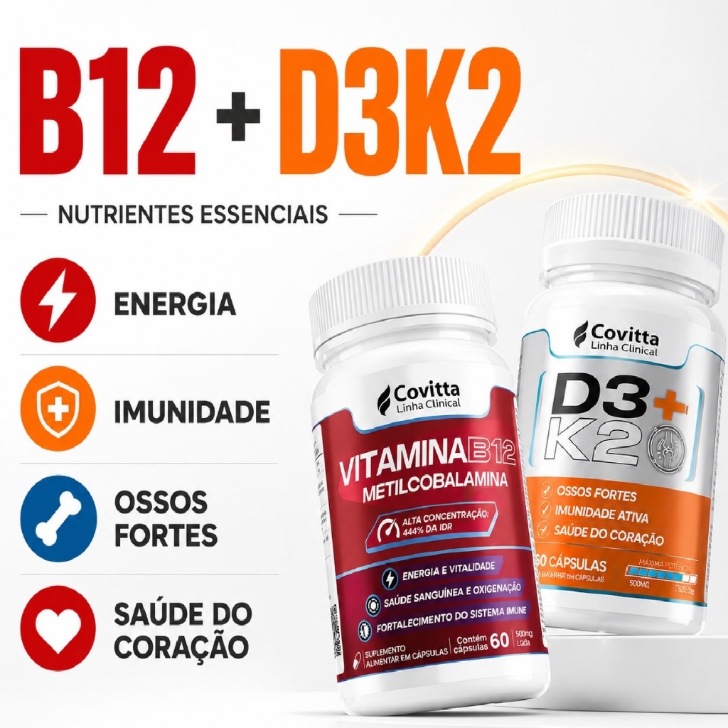 Kit Vitamina B12 Metilcobalamina + Vitamina D3 K2 120 Cápsulas