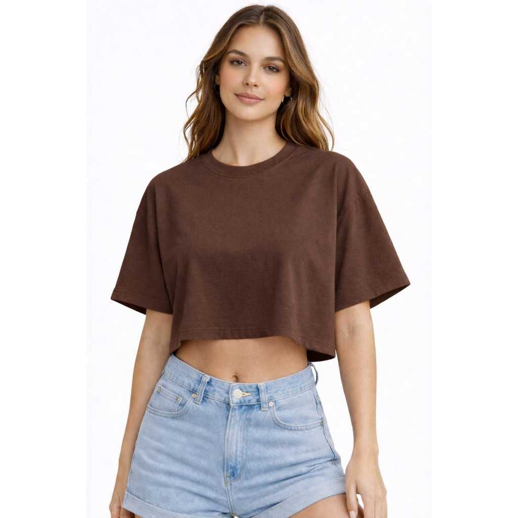 Camiseta Feminina Tshirt Cropped Oversized 100% Algodão Premium Blusa Confortável e Estilosa