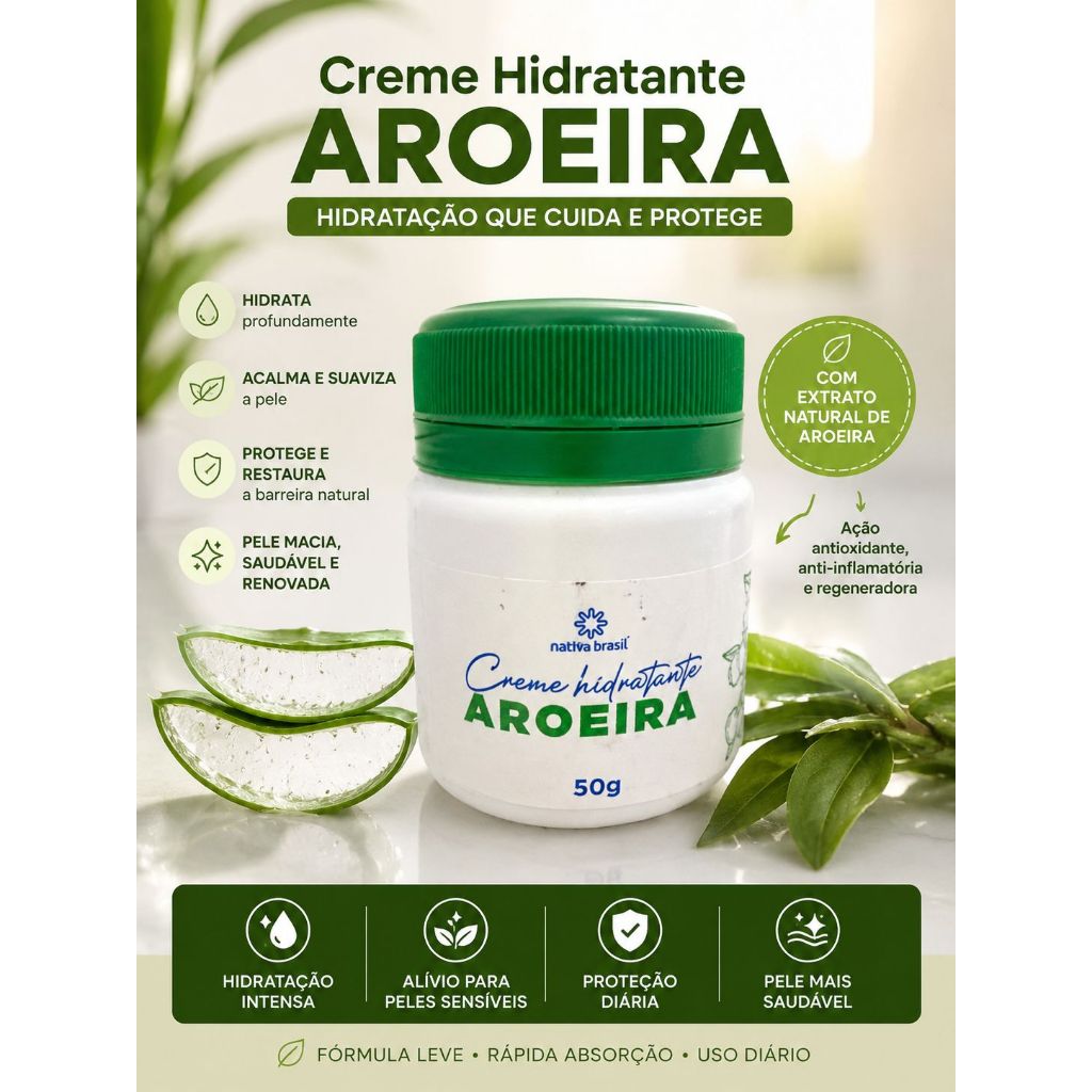 Creme de Aroeira 50g Nativa Brasil previne Acne Irritação apos Depilação Ação Calmante