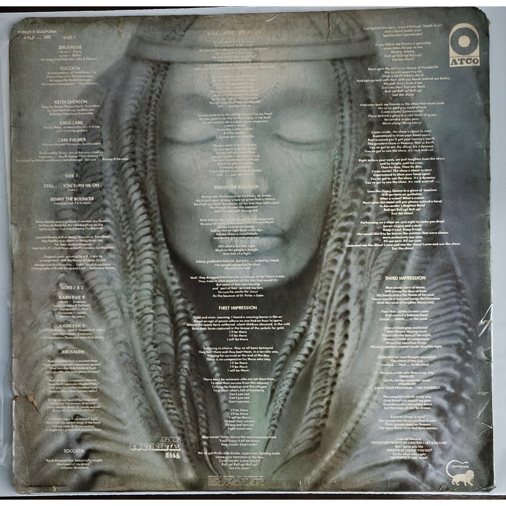 LP EMERSON LAKE & PALMER BRAIN SALAD SURGERY 1974 ( CAPA COM MARCAS DO TEMPO DISCO BOM ESTADO )