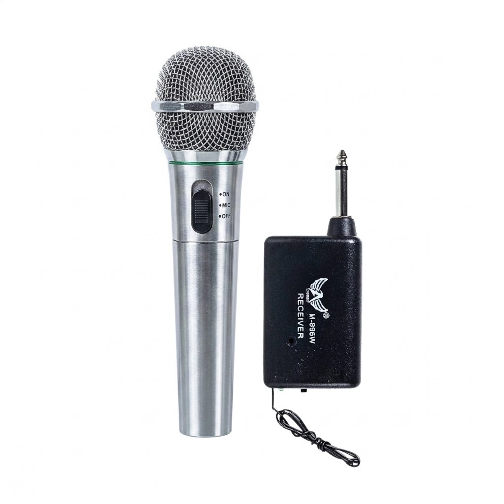 Microfone Sem Fio E Com Fio Dinâmico Profissional P10 Altomex M-996W Karaokê Caixa De Som Prata