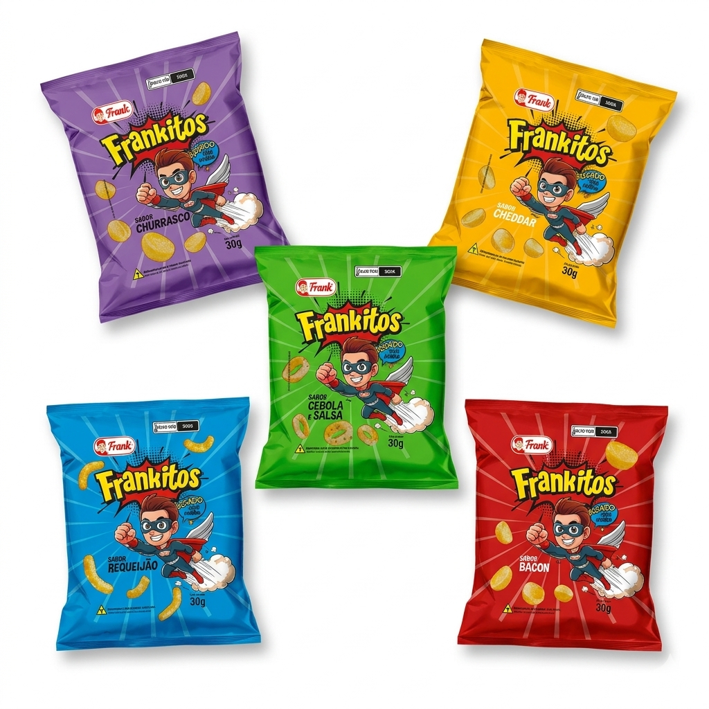 Kit  Salgadinho Milho Chips Lanche Infantil Escolar Assado Festa Infantil Fardo Barato Frankitos