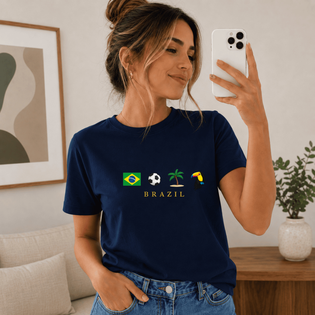 Camiseta Blusinha do Brasil Fashionista Elegante Minimalista Conforto Copa 100% Algodão