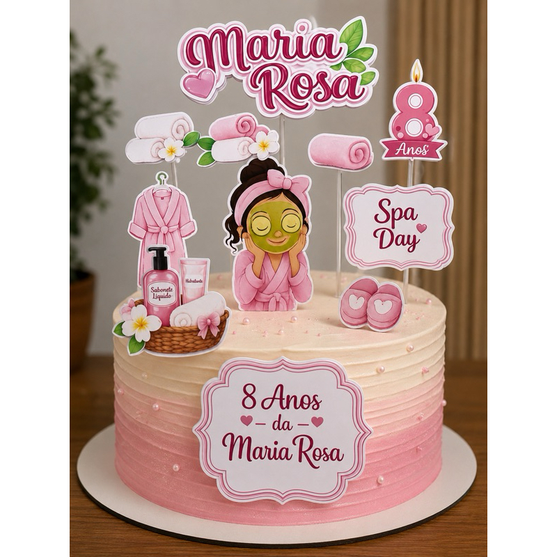 topo de bolo Spa day, spa day, topper spa day, festa spa infantil, topo personalizado menina, festa do pijama
