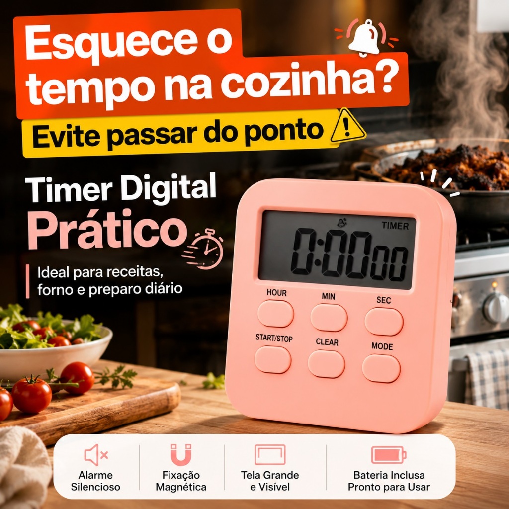 Temporizador Digital Timer de Cozinha Cronômetro Digital Contagem Regressiva Alarme de Cozinha