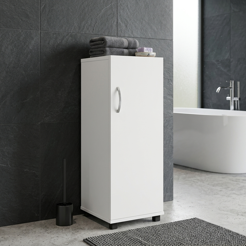 Armário Compacto Multiuso de Banheiro – 1 Porta e 3 Prateleiras para Organização
