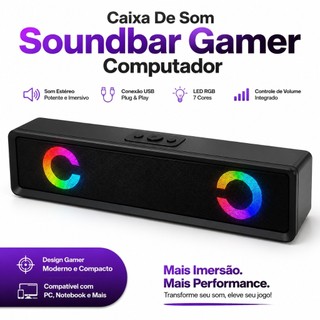 Caixa De Som Pc Computador Notebook Gamer Soundbar Gamer Caixinha Som Subwoofer Para Tv P…