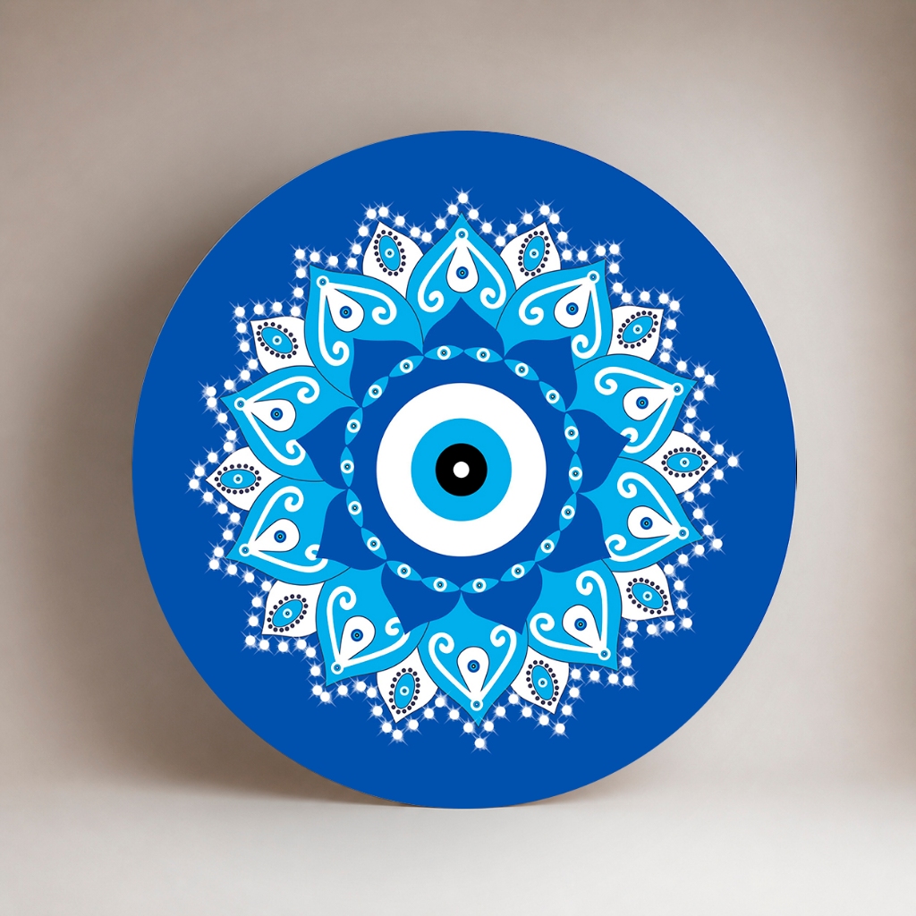 Capa Painel Redondo 1,5 m mandala azul olho grego novidade