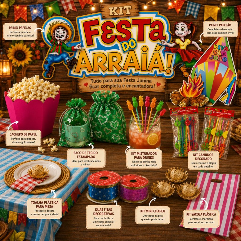 Kit 86 pçs Festa Junina mini Chapeu Julina Arraial Quermesse Festa Caipira