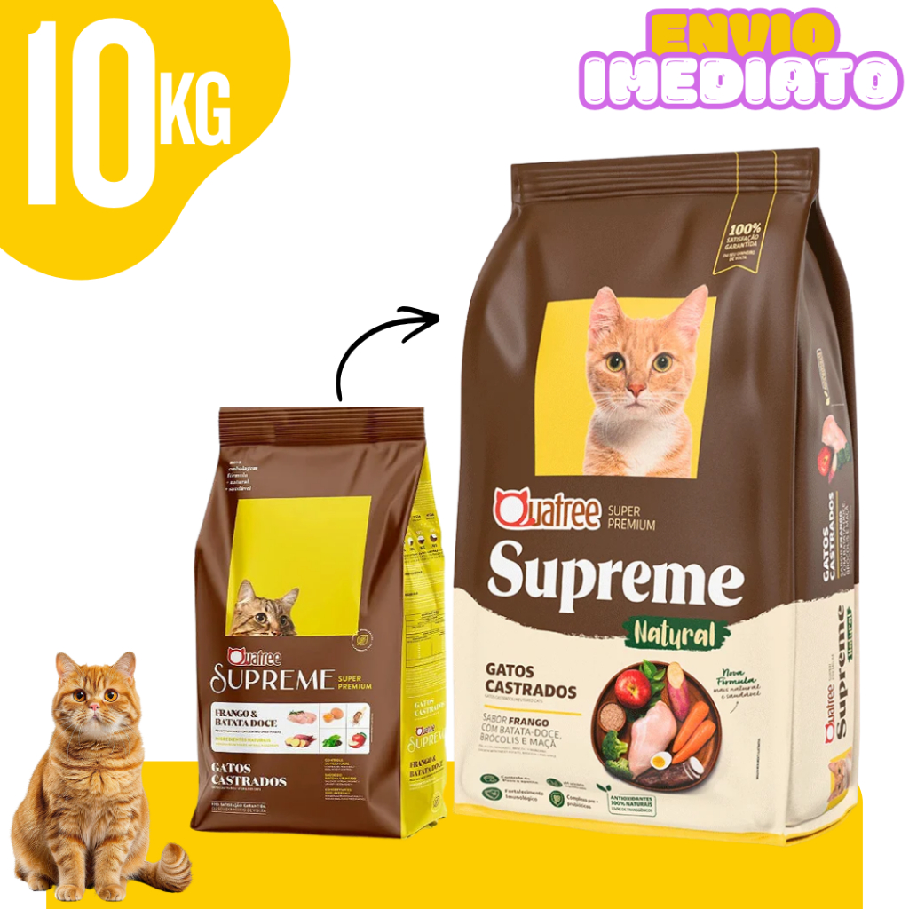 Ração Gatos Castrados Quatree Supreme Frango e Batata Doce 10,1kg Natural - Envio Imediato