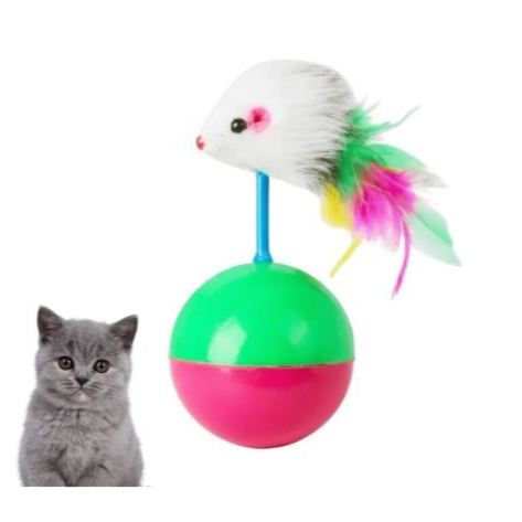 Brinquedo Interativo João Bobo Com Pena Para Gatos Cat Gato ratinho colorido - Rato Bola