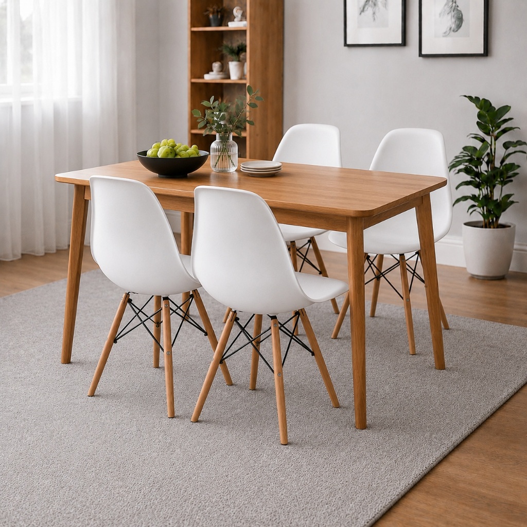Kit 4 Cadeiras Eiffel Eames Pés De Madeira Sala Quarto Escritório Moderna Wood Design Premium Pretas