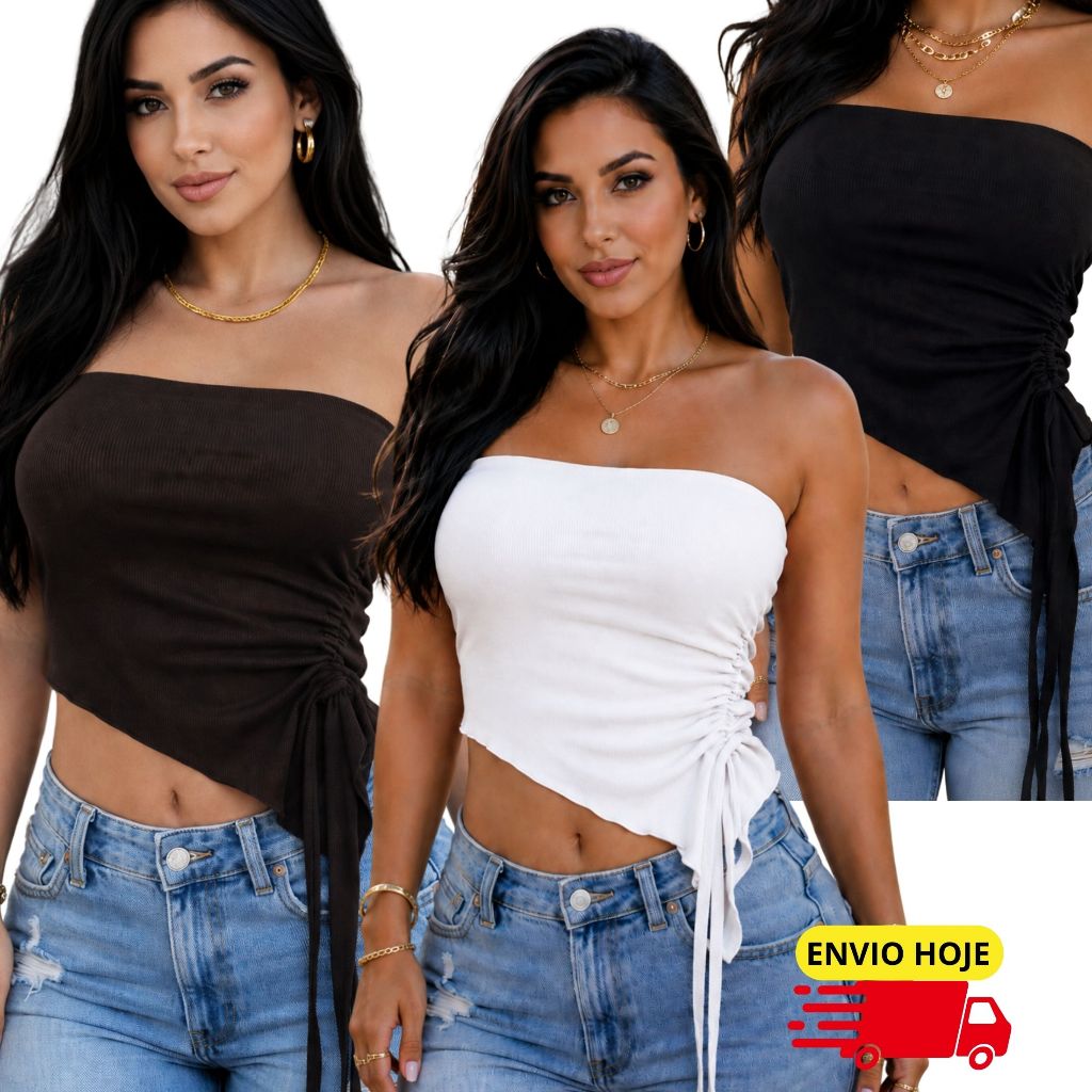 Cropped Tomara Que Caia Canelado Com Bojo Blusinha Verão Moda Feminina