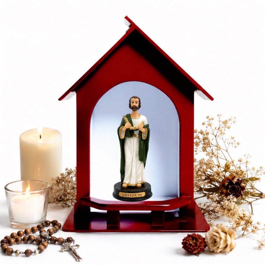 Imagem Resina São Lucas 15cm com Capela Oratorio De Madeira