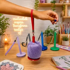 Suporte Giratório para Fio de Crochê e Tricô com Alça de Pulso | Organizador de Novelo Portátil e Leve
