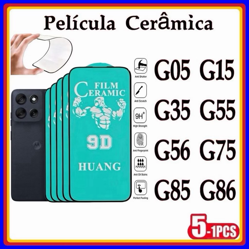 kit 5 PCS Película Cerâmica Motorola G05 G15 G35 G55 G56 G75 G85 G86